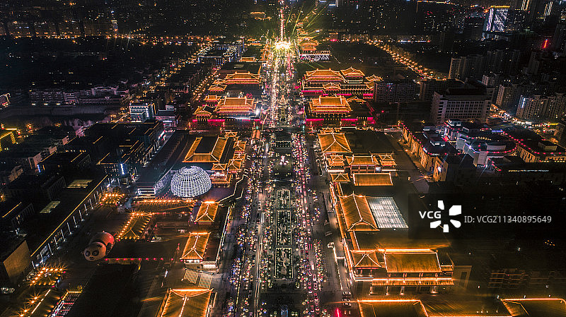 西安大唐不夜城航拍图片素材