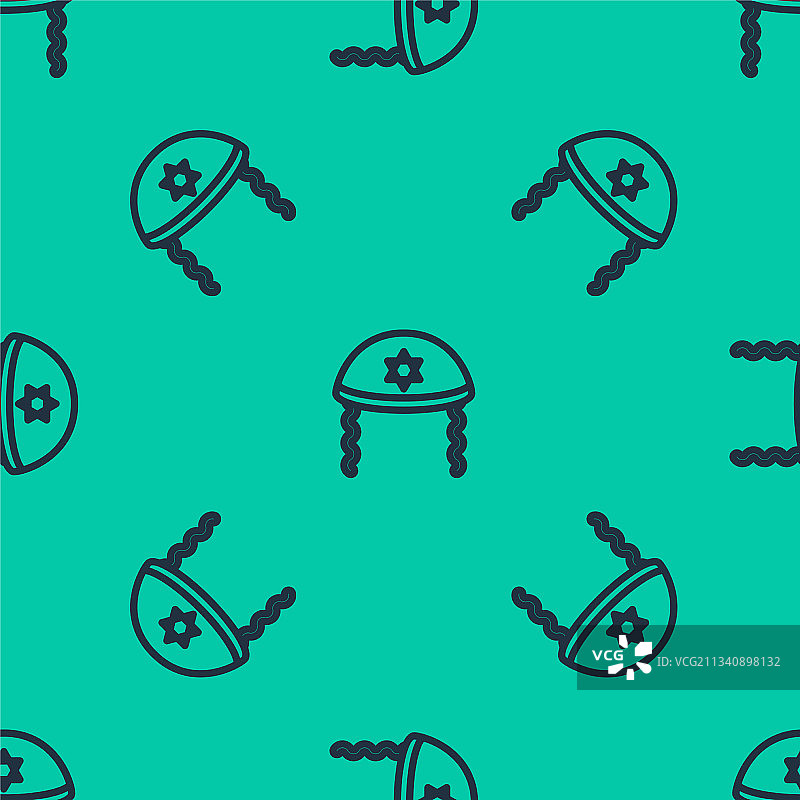 蓝色线条犹太小圆帽与大卫之星图片素材