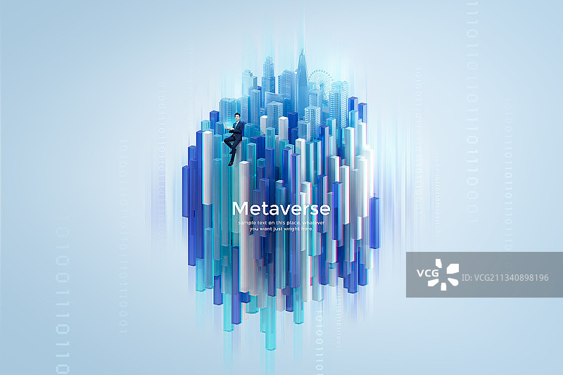 亚洲男人在虚拟空间元宇宙中建造图片素材