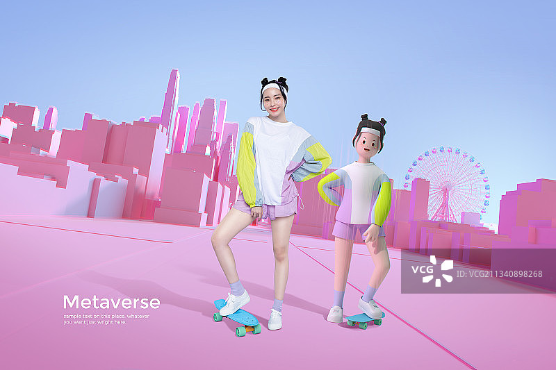 元宇宙虚拟空间中的亚洲女性头像图片素材