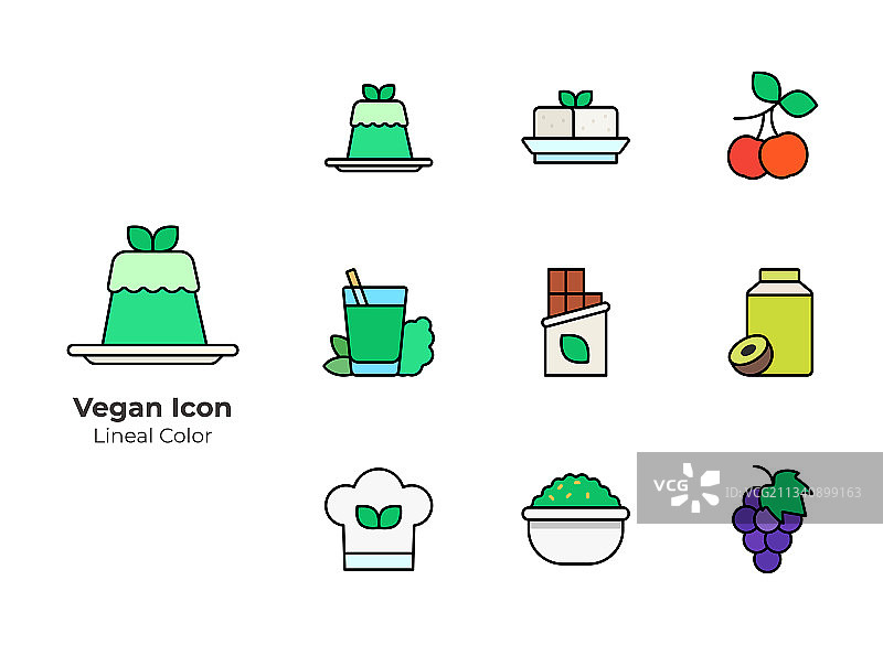 纯素、素食主义矢量图标集图片素材
