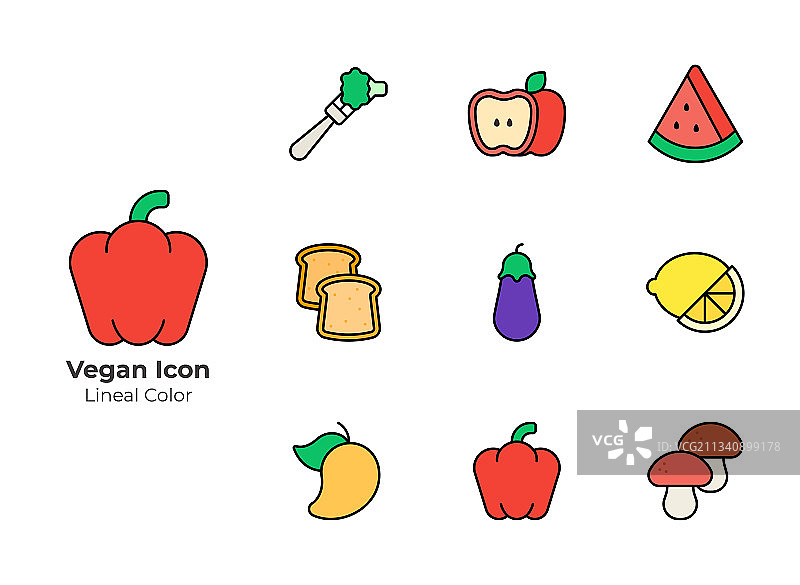 纯素、素食主义矢量图标集图片素材