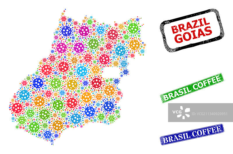 巴西橡胶咖啡印章和彩色图片素材