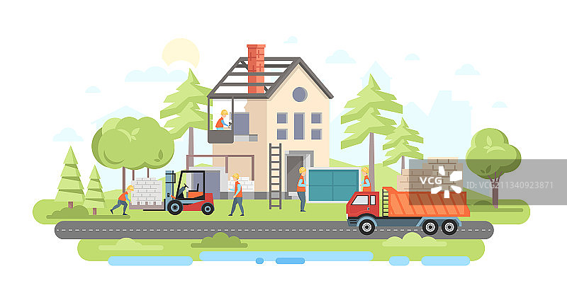 在建住宅扁平风格设计图片素材