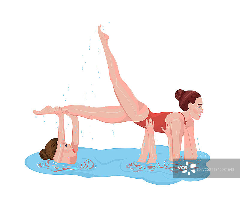 红色泳衣花样游泳运动员图片素材