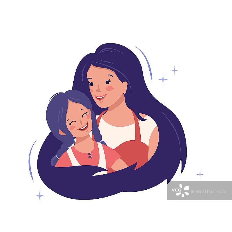 妈妈拥抱她的女儿，幸福家庭日图片素材