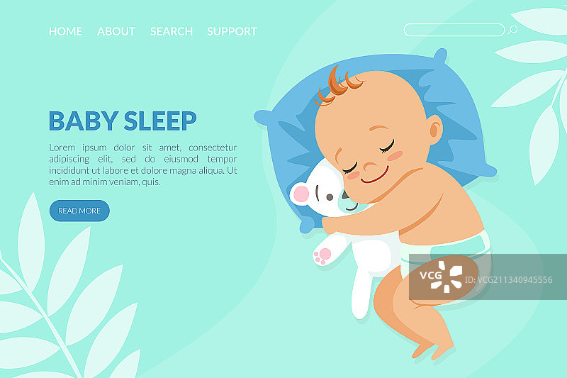 可爱的婴儿睡眠引导页模板图片素材