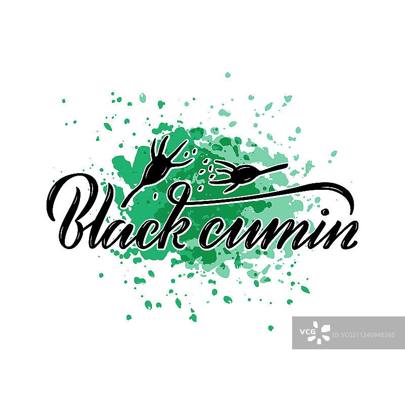 绿色油漆上的黑色小茴香手写文字图片素材