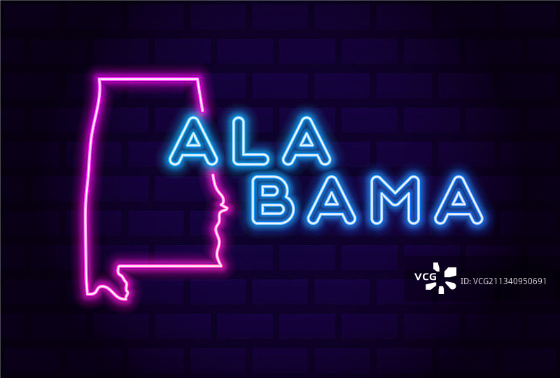 美国阿拉巴马州发光霓虹灯标志图片素材