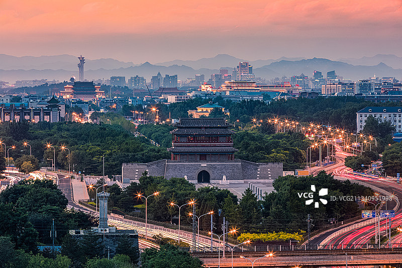 晚霞中的北京中轴线图片素材