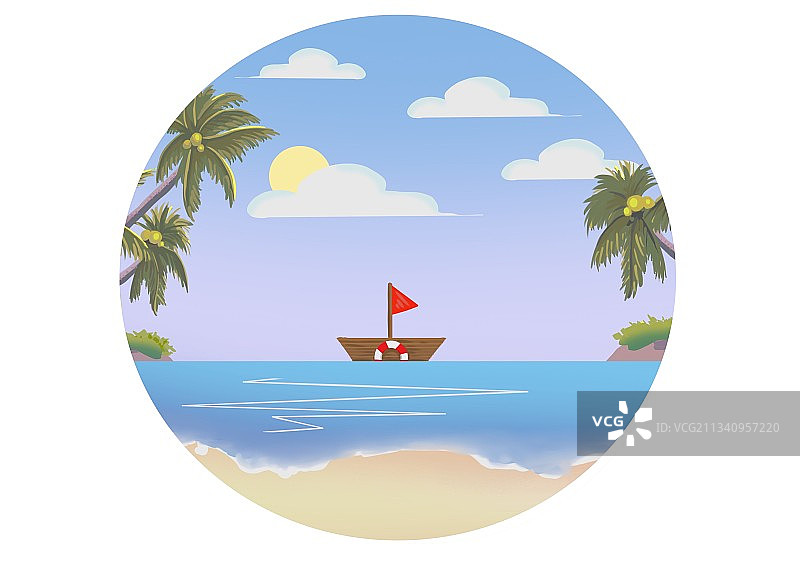 唯美浪漫海滩插画图片素材