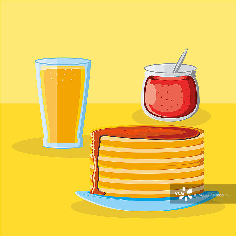 早餐薄饼、果酱和果汁图片素材