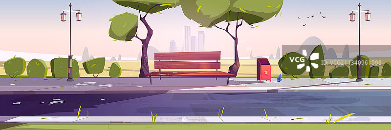 夏夜公园长椅城市景观图片素材