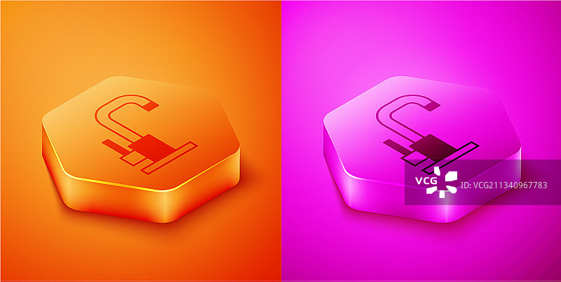 2.5D等距视角橙色背景水龙头图标图片素材