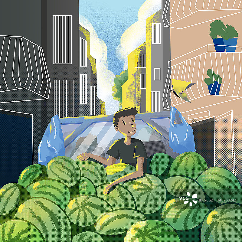 在城市里快乐的西瓜车图片素材