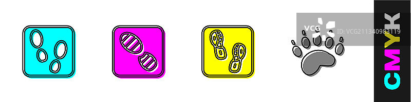 人类足迹、鞋子和熊掌图标合集图片素材