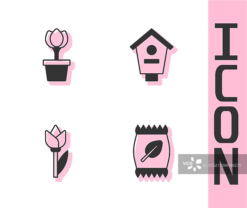 肥料袋花盆郁金香和小鸟套装图片素材