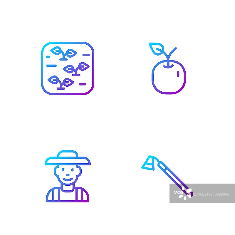 戴帽农民在花园里用锄头种植物图片素材