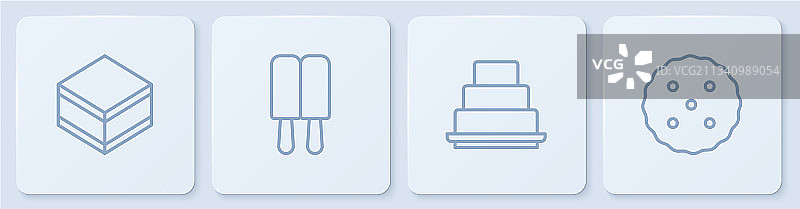 布朗尼、巧克力蛋糕、冰淇淋线条图片素材