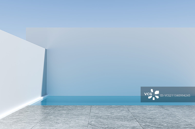 带游泳池的现代建筑，三维图形图片素材