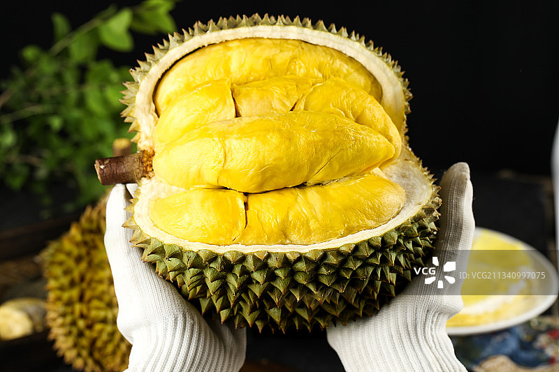 手里拿着新鲜榴莲图片素材