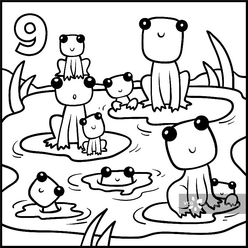 九只青蛙填色书图片素材