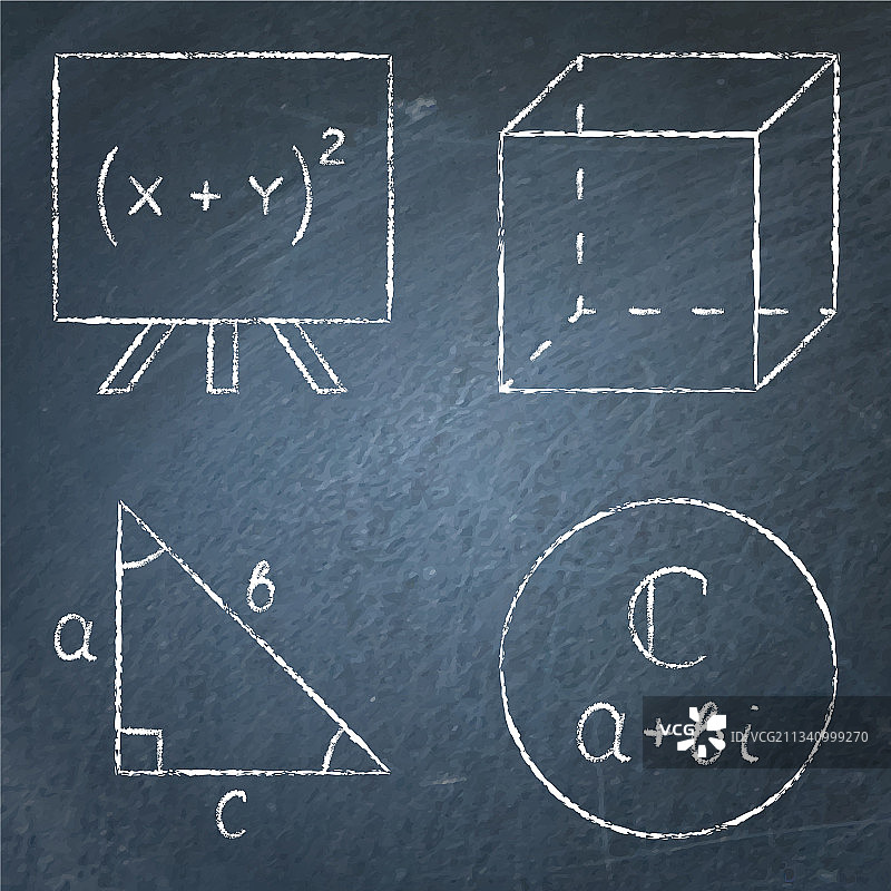 粉笔黑板上的线性风格数学图标图片素材