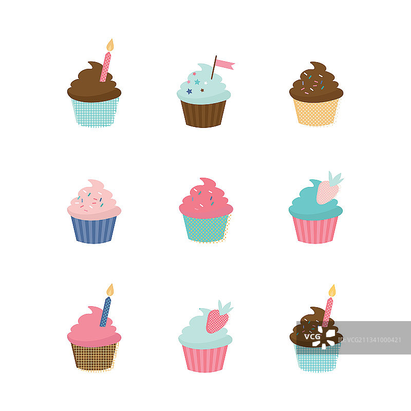 美味的纸杯蛋糕和松饼合集图片素材