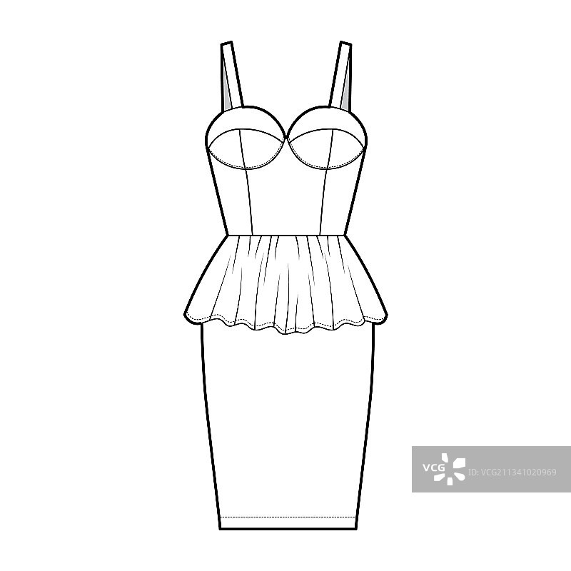 褶边胸衣连衣裙技术时尚设计图片素材