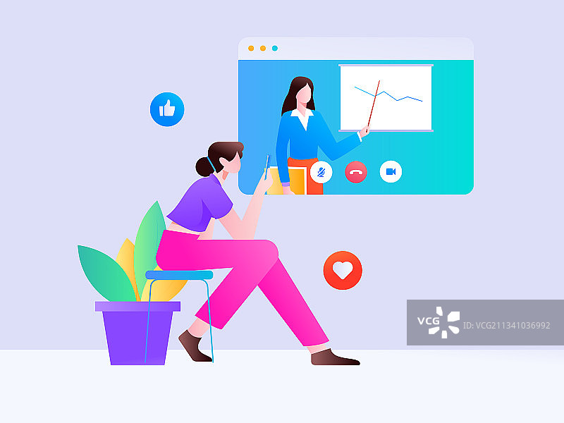 远程视频会议沟通人物扁平矢量概念运营插画图片素材