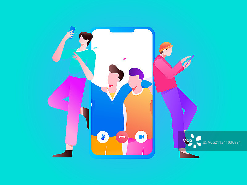 远程视频会议沟通人物扁平矢量概念运营插画图片素材