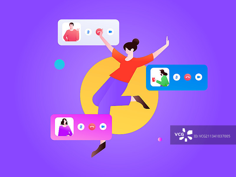远程视频会议沟通人物扁平矢量概念运营插画图片素材