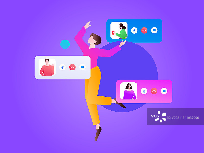 远程视频会议沟通人物扁平矢量概念运营插画图片素材