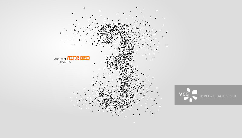 灰色背景上粒子点组合的数字3，抽象矢量英文字体素材图片素材