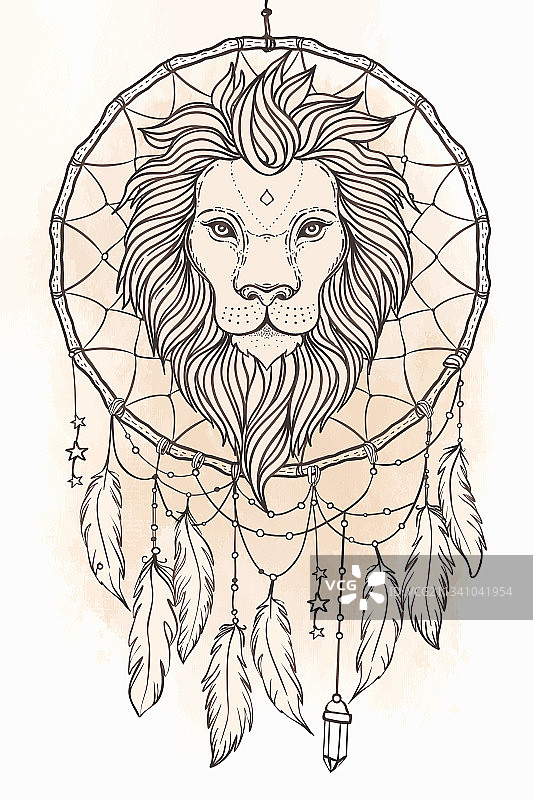 非洲风格的狮子头捕梦网图片素材