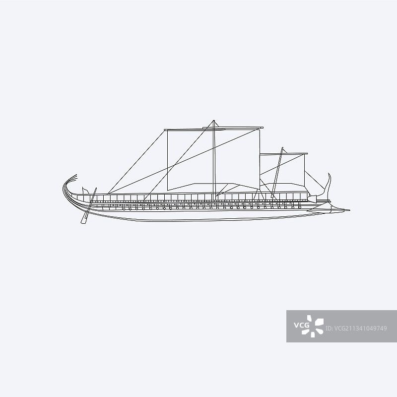 古代木制大桨帆船图片素材