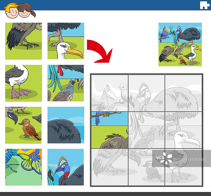 有趣的卡通鸟类拼图游戏图片素材
