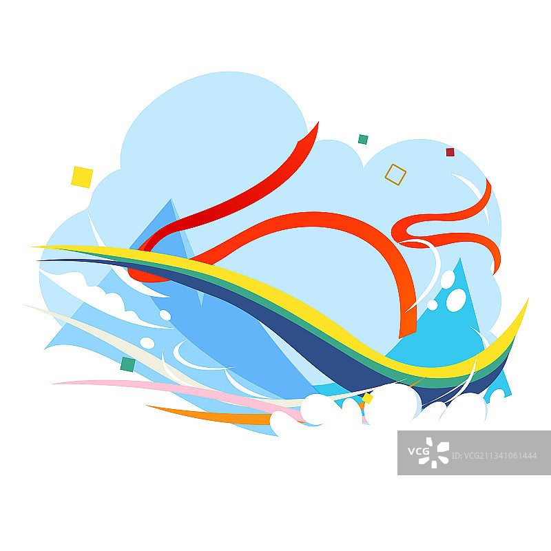 雪山丝带雪花彩带冬天矢量插画背景图片素材