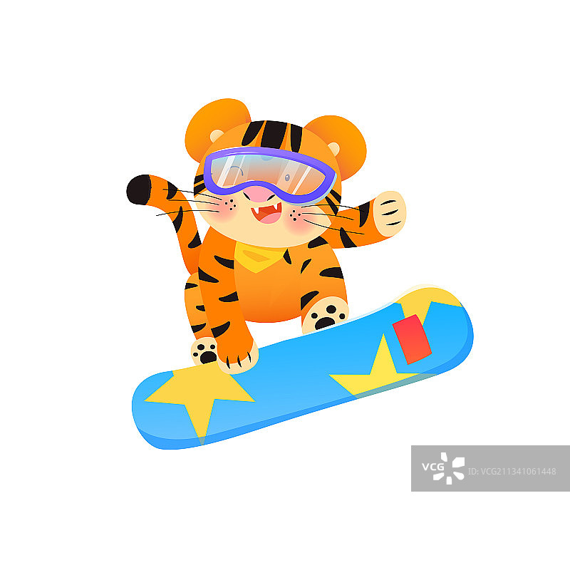 可爱小老虎在滑板上飞起矢量插画元素图片素材
