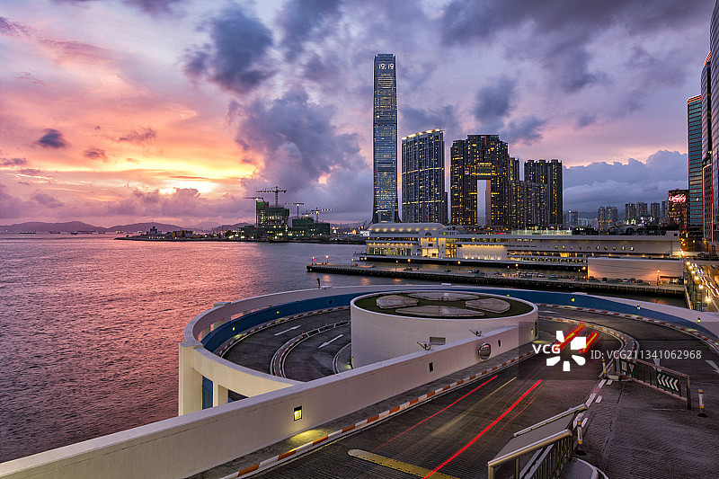 香港海港城火烧云日落图片素材