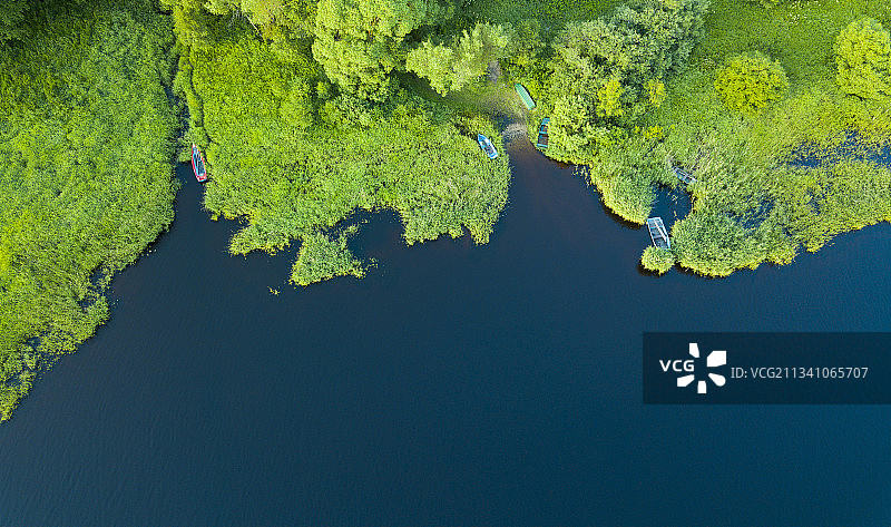 森林中湖泊的鸟瞰图图片素材