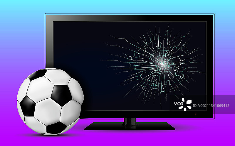 足球和破碎的电视屏幕图片素材