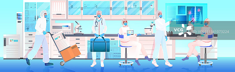 戴口罩和防护服的医生团队工作图片素材