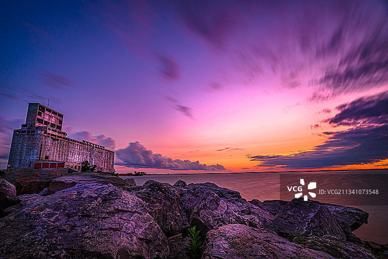 美国纽约布法罗日落海天美景图片素材