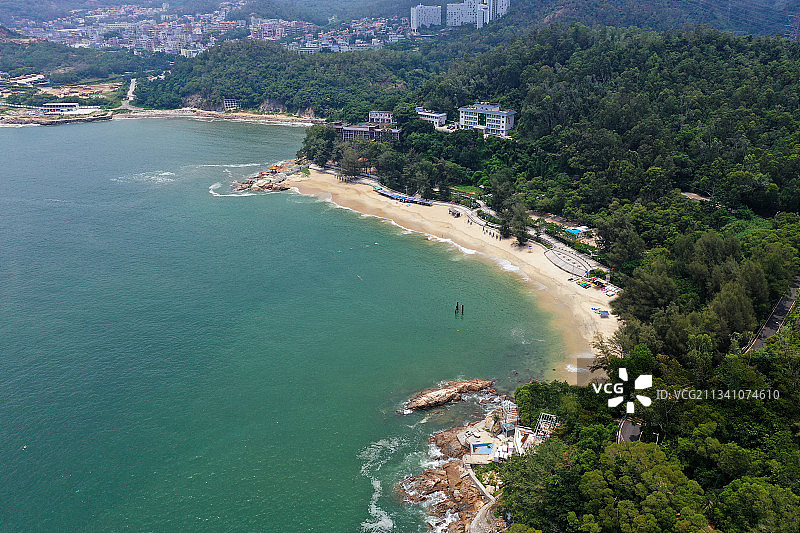 广东省深圳市大鹏新区官湖沙滩与沙鱼涌沙滩航拍图片素材