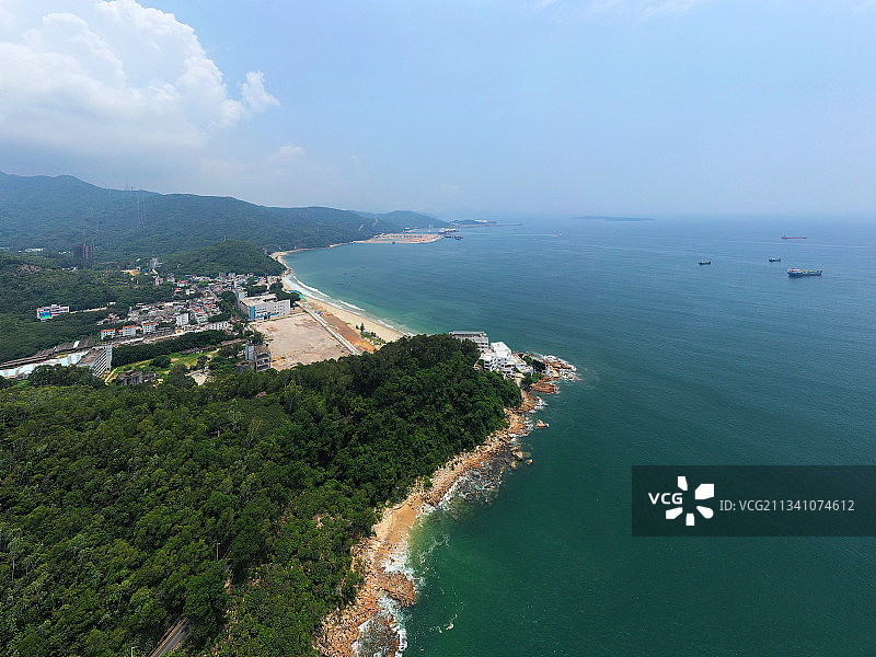 广东省深圳市大鹏新区官湖沙滩与沙鱼涌沙滩航拍图片素材