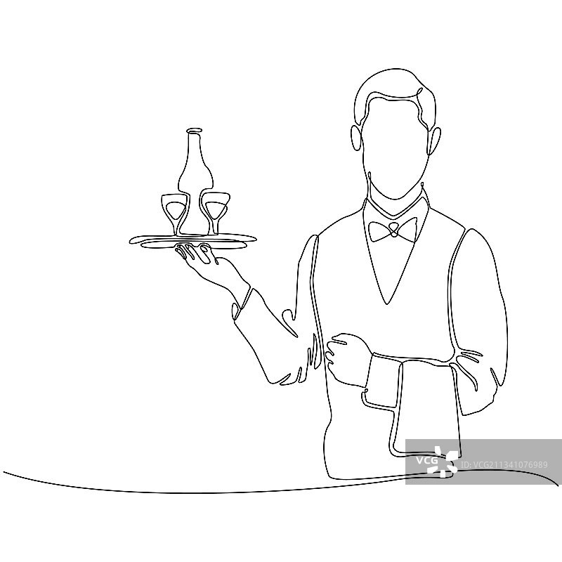连续线条画：服务员图片素材