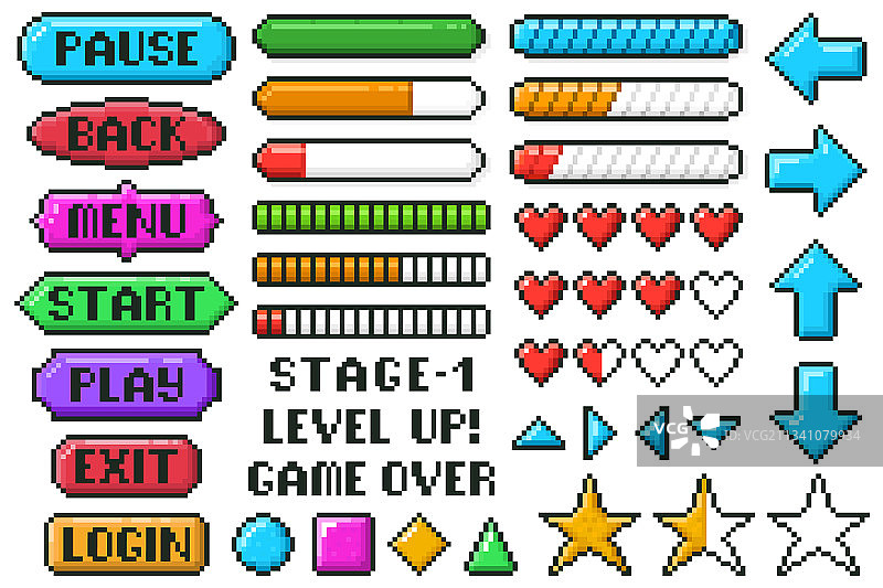 像素游戏菜单按钮8位UI控制器图片素材