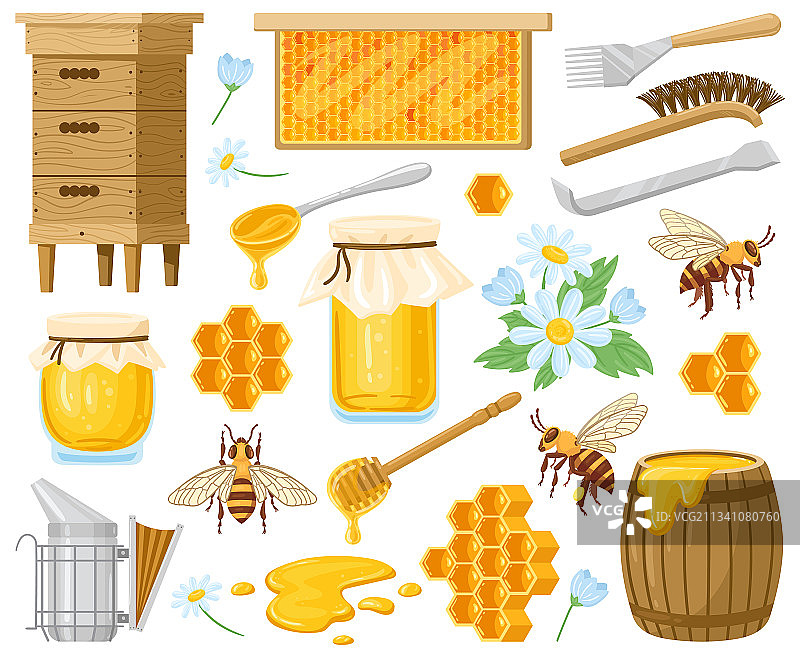 卡通蜂蜜养蜂元素蜂巢图片素材