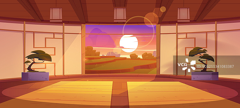 日式道场日落内景图片素材